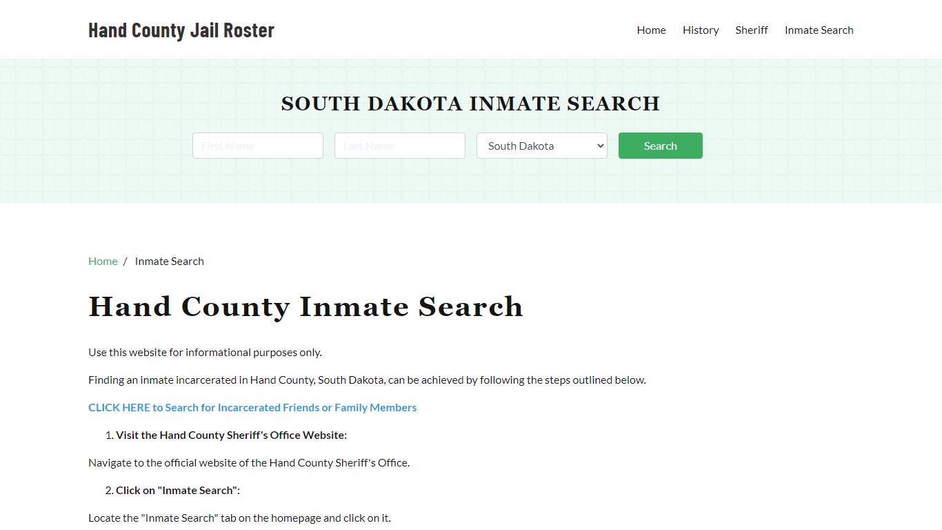 Hand County, SD Detainee Lookup