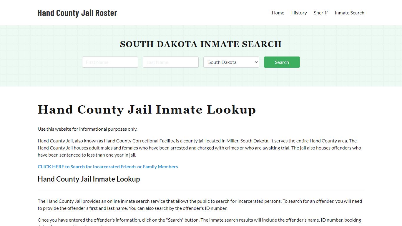 Hand County Jail Roster Lookup, SD, Inmate Search