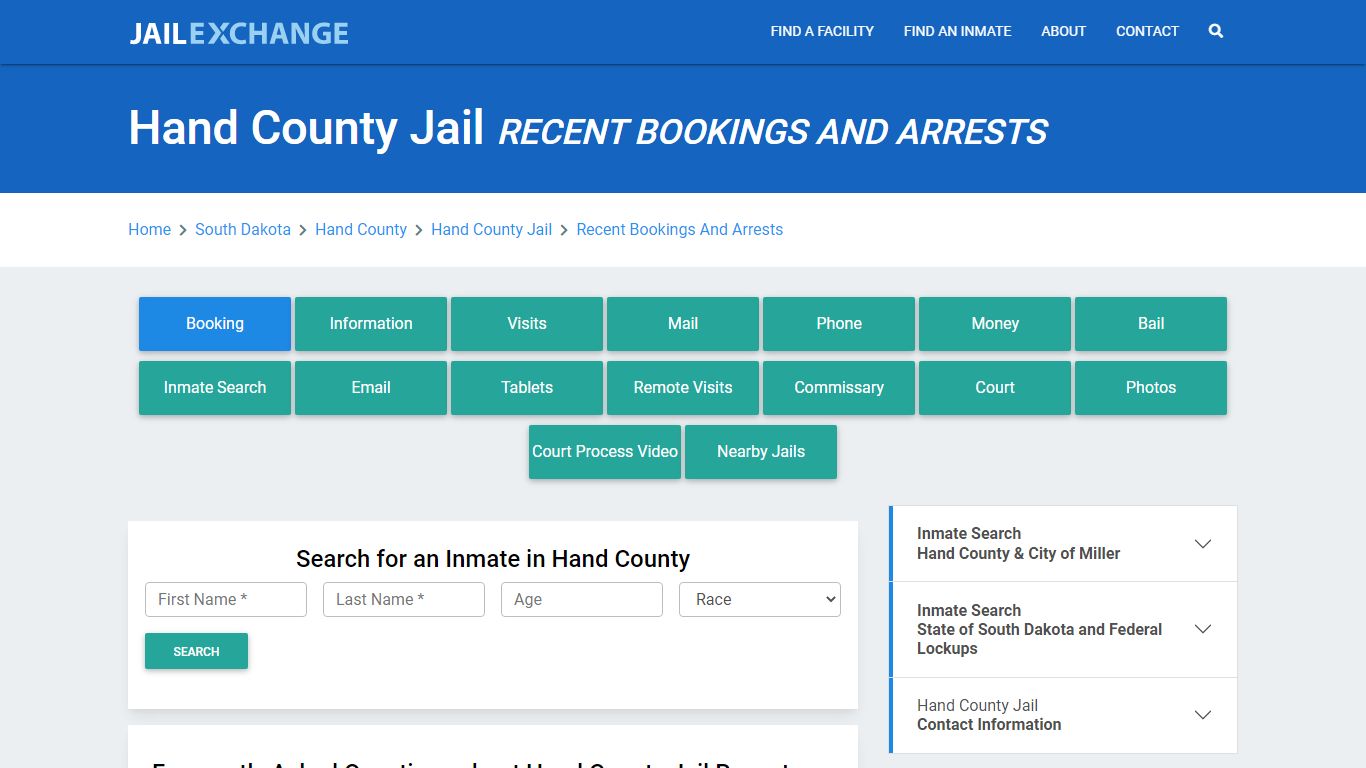 Hand County Jail Recent Bookings And Arrests - Jail Exchange