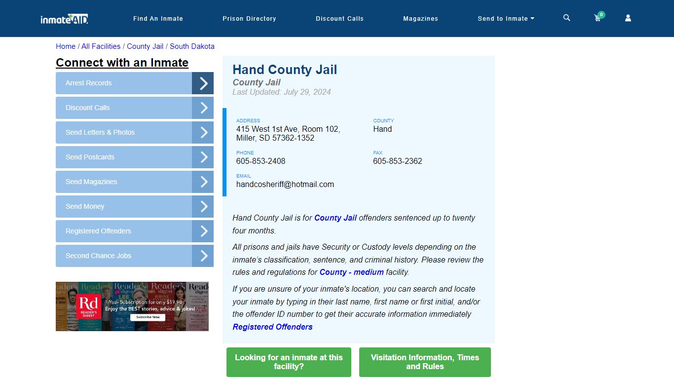 Hand County Jail - Inmate Locator